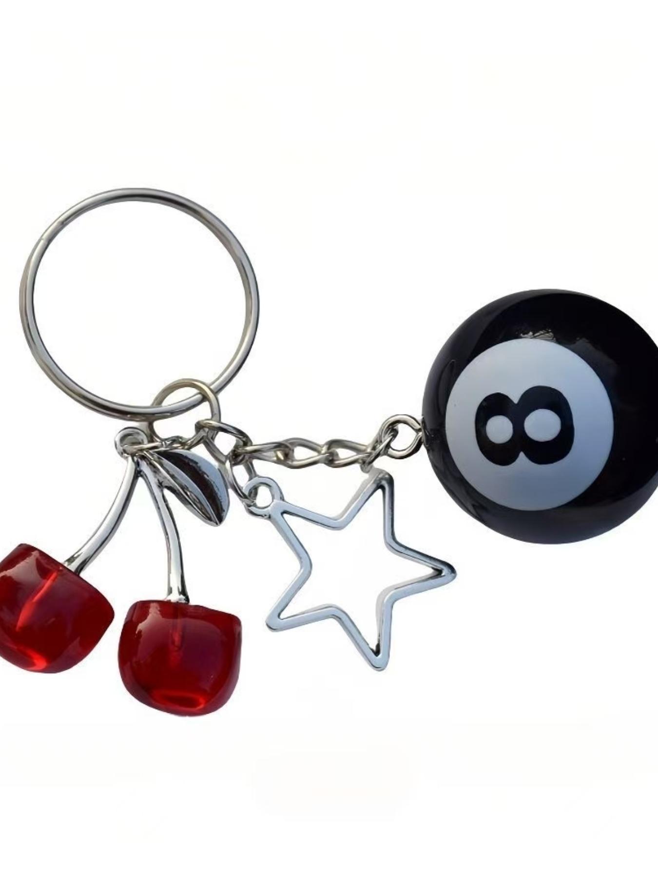 Cherry & Star & Billiards Design Keychain, Cute Beaded Keychain for Women & Men, Stylish Keychain, Fashion Accessories for Daily Use, Trendy All-match & Exquisite Keychain for Birthday Gift