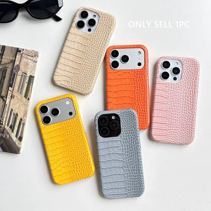 Fashion Light-Color Imitation Leather Crocodile Skin Half-Wrapped Protective Case Cover Case For iPhone 18 17 16 15 14 Pro Max