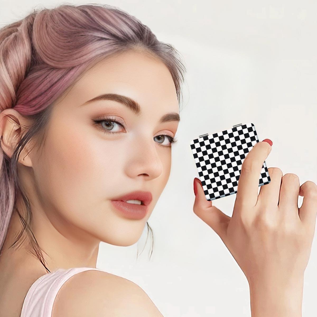 Colorful Plaid Pattern Makeup Mirror, 1 Count Portable Foldable Square Mirror, Mini Handheld Makeup Mirror for Women & Men