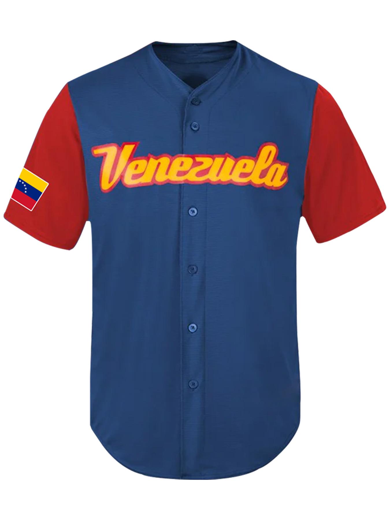 Men's #27 Venezuela Color Block Baseball Jersey Classic Retro Letter Embroidery Breathable Sportswear Short Sleeve T-Shirt Workout Top