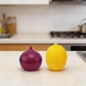 2pcs Set Lemon And Onion Food Savers - Multipurpose Plastic Storage Containers, Freezer Safe, Flip Top, Hand Wash, No Electricity Needed - Fruit And Vegetable Shaped Kitchen Preservation Boxes