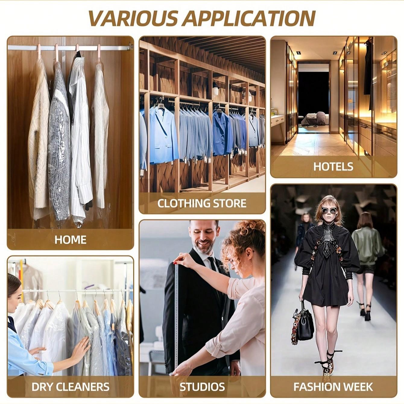 20/50pcs Transparent Plastic Bags for Dry Cleaning Stores, Dustproof Hanging Clothing Bags, Clothes Storage Bag, Home Shop Use, 6 Sizes Available