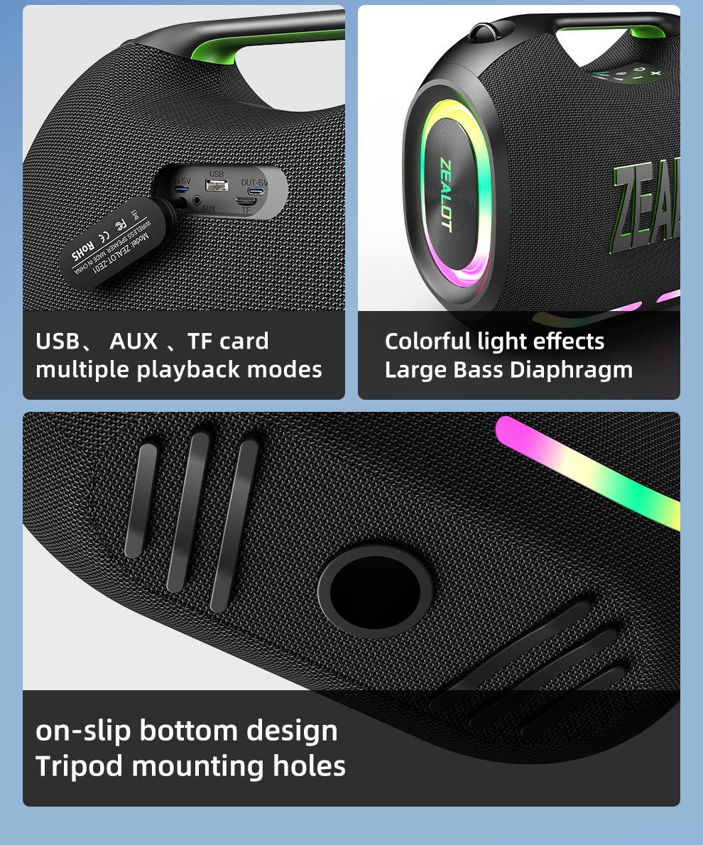 120W【ZEALOT】24000mAh/LIMITED/OFFERS Portable Speaker Bluetooth Speaker Party Speaker Waterproof IPX6 RGB Lights Power Bank TWS supports TWS pairing/USB/TF/AUX/BT smartphones. Ideal choice for family/car/Pool Party/BBQ/camping/gift giving tiktokshopspringg