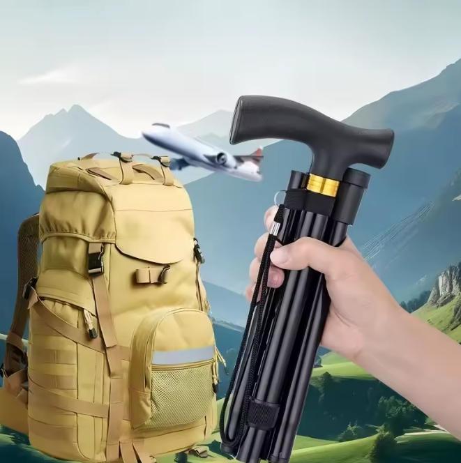 Multifunctional Walking Stick Trekking Pole Adjustable Folding Cane Hiking Poles Elderly Metal Walking Stick Outdoor Hand Cane Hiking Essentials