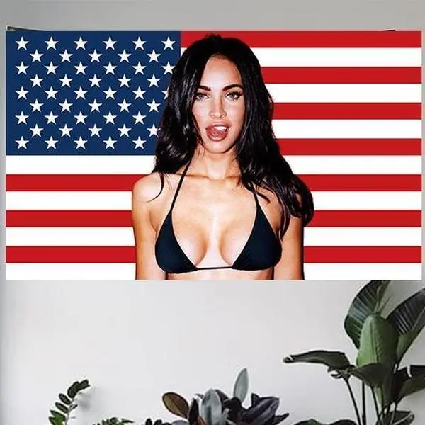 Megan Fox Graphic 3'x5' US Flag, Durable Polyester Decorative Wall Art, Indoor-Outdoor Home Decor Tapestry, Flags for Room, Gifts for Him