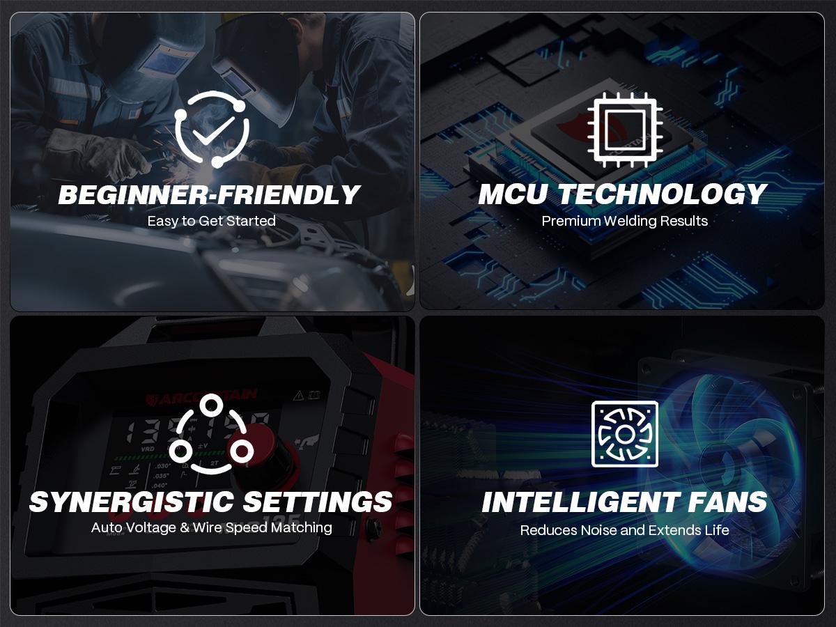 ARCCAPTAIN 135A MIG Welder, 2025 Newest [Large LED Display] 110V Welder Flux Core MIG, Lift TIG, Stick, 3 in 1 Welding Machine Gasless MIG Welder Machine 110V, IGBT Inverter Welder with Synergy, 2T/4T