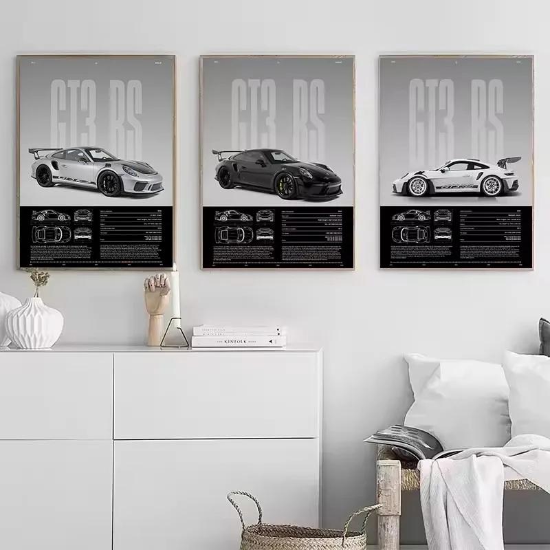 1 Pc Minimalist Famous German Luxury Sports Car GT3-RS Supercar Poster Canvas Painting Wall Art for Home Interior Artistic Decor (7 Styles)