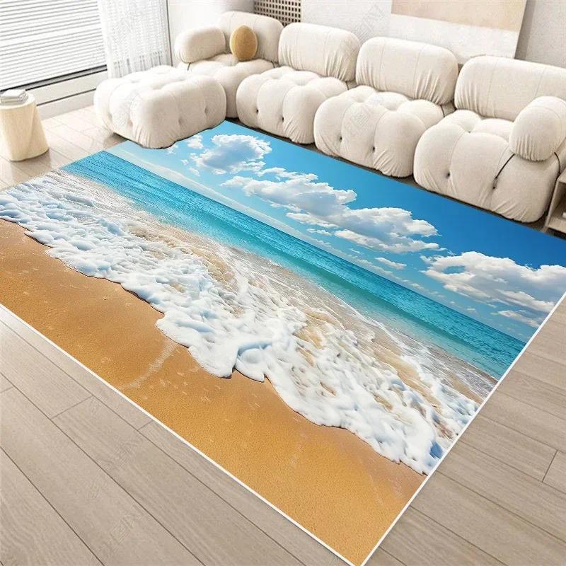2D Ocean Wave Beach Flannel Area Rug - Realistic Sea Foam Sandy Shore Print Soft Mat for Living Room & Bedroom, Non-Slip Coastal Home Decor #OceanWaveRug #BeachSeafoamMat #CoastalHomeDecor #2DSeaCarpet #NonSlipFlannelRug