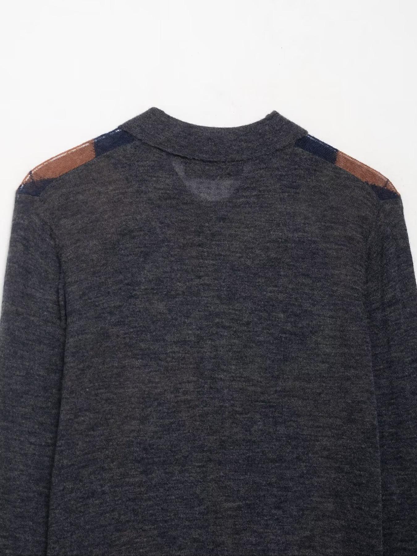 Women's Diamond Plaid Button Front Long Sleeve Knit Sweater, Slim Fit Pullover, Stylish Fall & Winter Fashion, Comfortable and Warm, Knitwear, Knitted