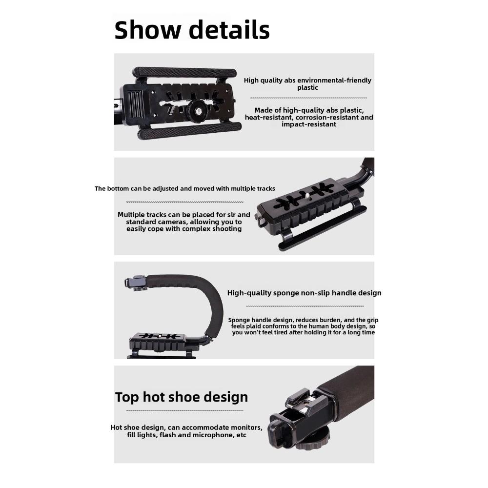 U/C Shape Portable Handheld DV Bracket Stabilizer Handle, Multifunction Adjustable Smart Phone Video Rig for Camera Action & Camcorder