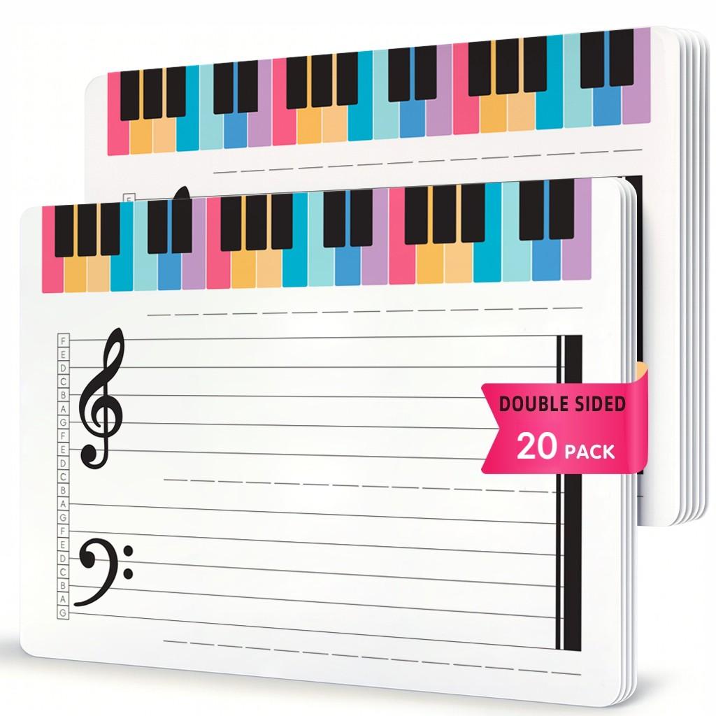 【Mum-Approved School Kit	】20-Piece Classroom Set, Soft Dual-Sided Music Staff Dry Erase Board, Smooth Surface, Reusable, Ideal for Music Composition, 28.5x21cm