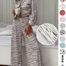 Women's 2-Piece Pajama Set, Long Sleeve Loose-Fit, All over Print, Casual Style, Comfortable & Breathable, Ideal for Home, Beach, Outdoor Activities