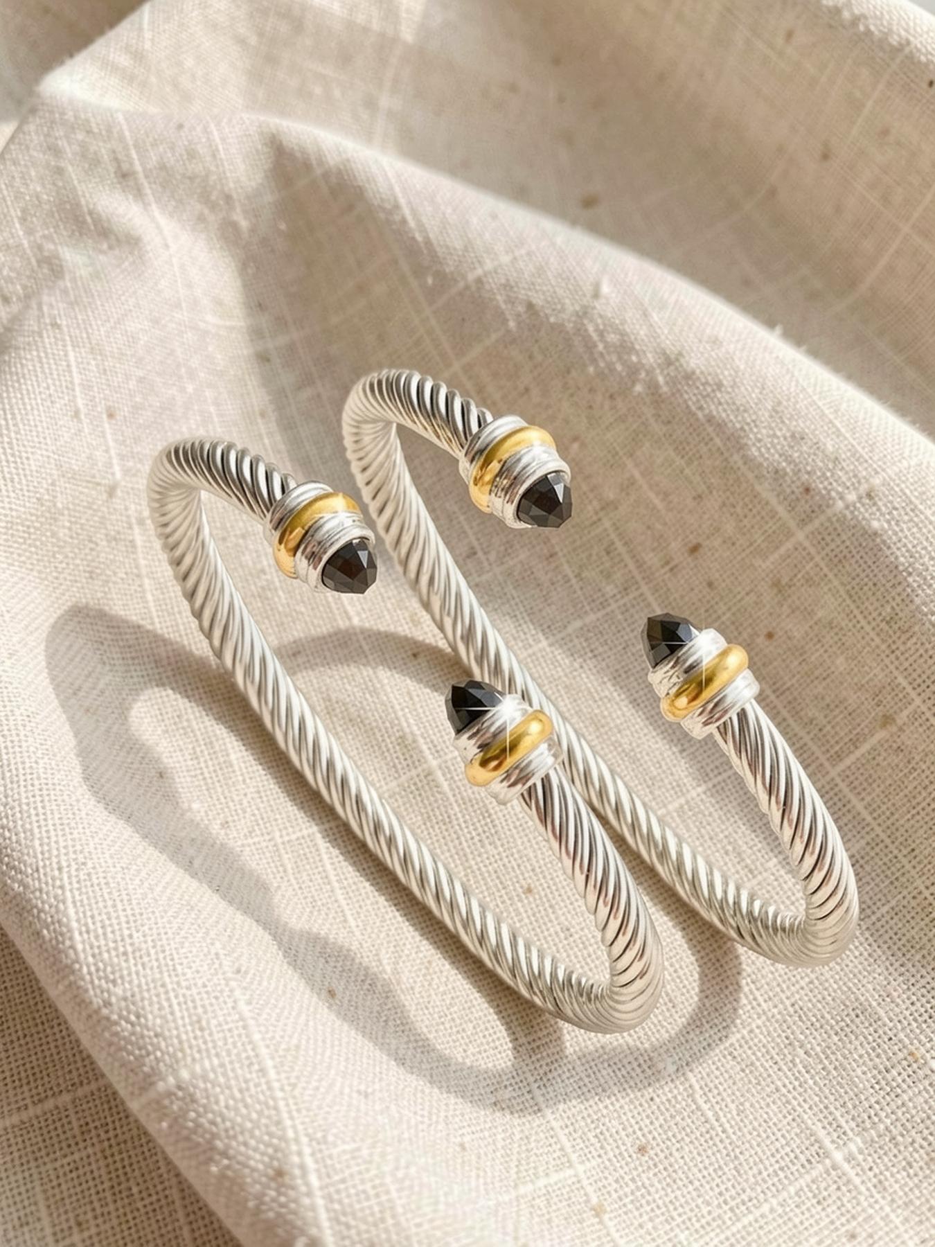 Adjustable Diamond-encrusted Wire Rope Bracelet, a Versatile Punk, Fashionable, Simple, and Luxury Jewelry #Jewelry/Stainless Steel/Fade-resistant/Hypoallergenic/Couples/Holidays/Parties/Ideal Gift