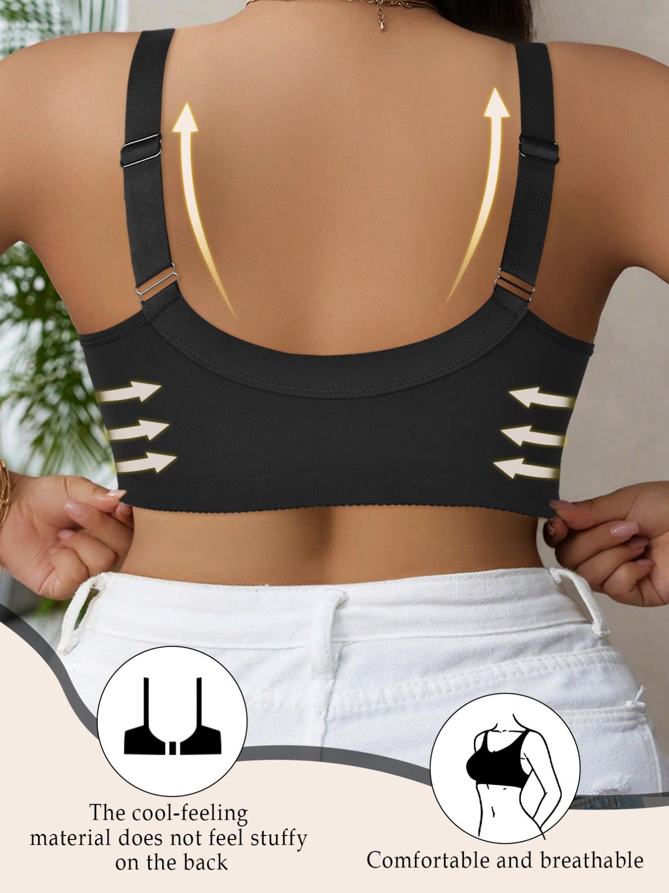 Women's Plus Size Front-Zip Wireless Push-Up Bra - Hidden Zipper, Floral, Elegant, Feminine, Chic, Wide Adjustable Straps, Comfort Breathable, Slim Shaping Silhouette | Valentine's Day Gift, Bridal & Everyday Wear