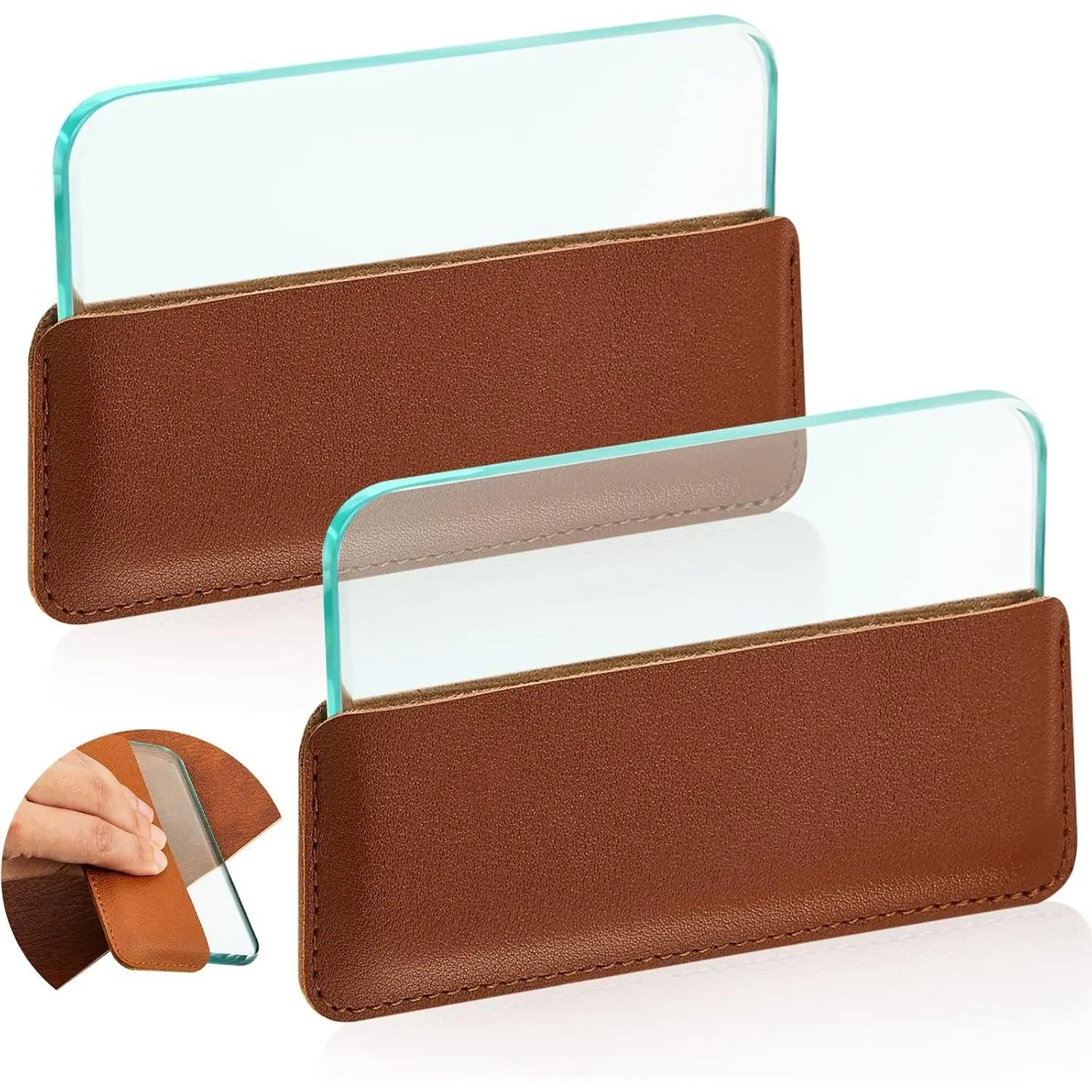 2 Sets Leather Burnishing Tool Glass Slicker Leathercraft Working Tools for Burnishing Burnisher Supplies with Handle for Glass Block Smoothing Techniques (Faux Leather Handle)