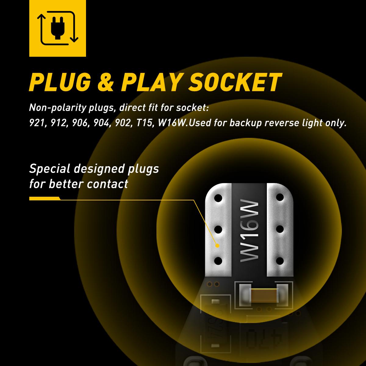 AUXITO 912 921 LED Bulb for Backup Light Reverse Lights High Power 2835 15-SMD Chipsets Error Free T15 906 922 W16W Bulbs, 6000K White Daytime Running Lights (Upgraded, Pack of 2)