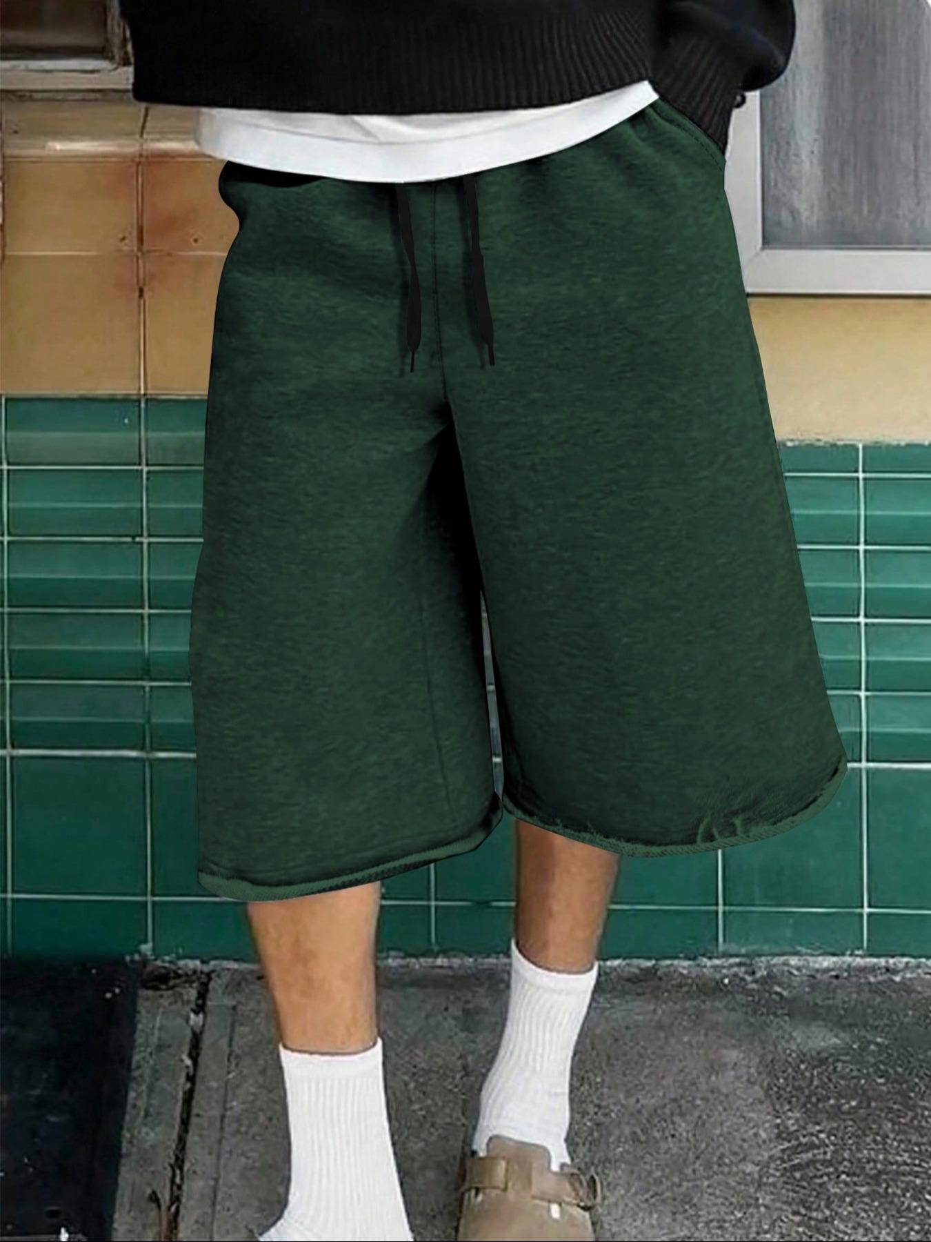 Men's Casual Wide Leg Shorts, Elastic Drawstring Waist, Summer Fitted Plain Sporty Style, Soft Comfortable Daily Wear, Casual Streetwear Shorts