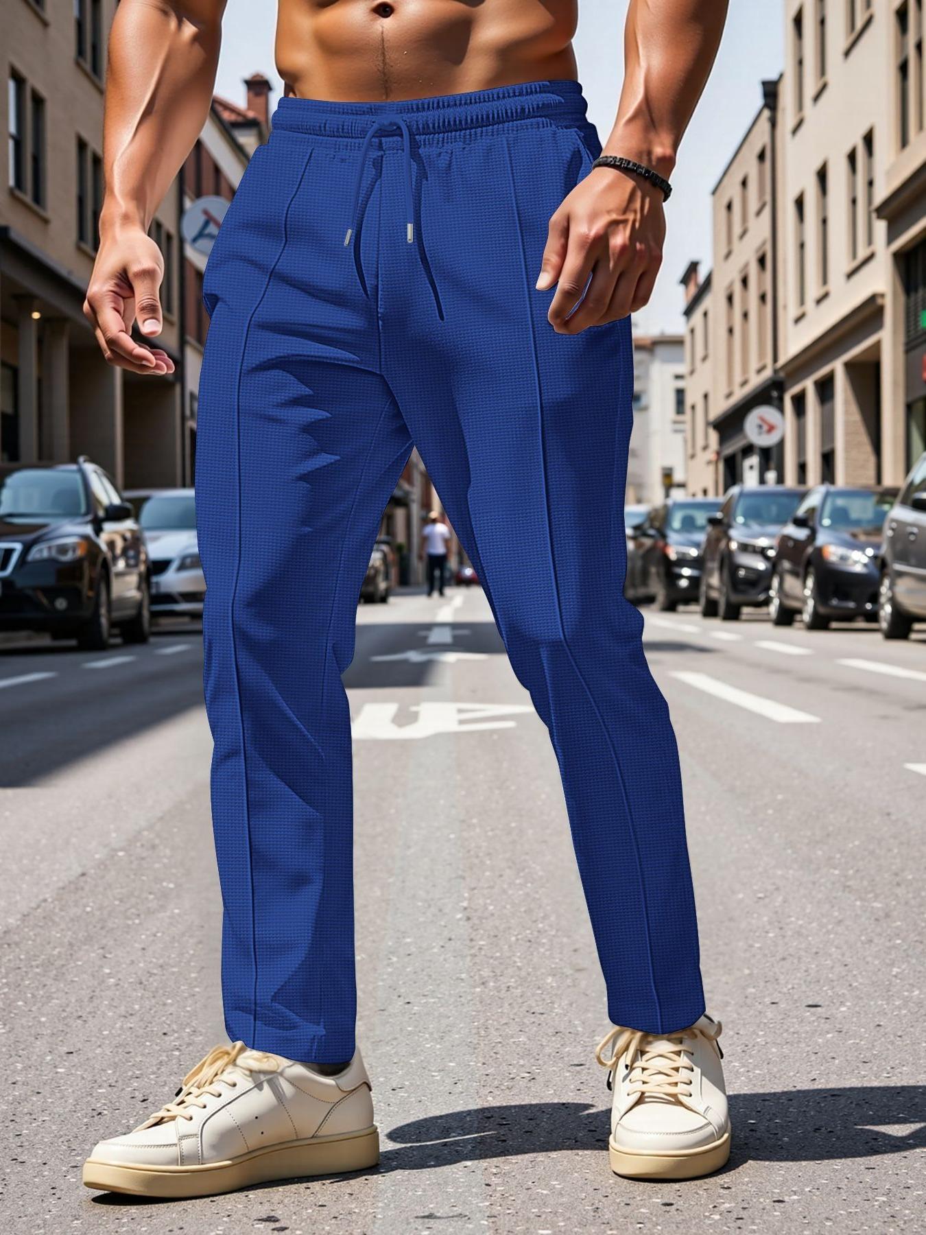 Men's Solid Drawstring Waist Pants, Regular Fit Casual Comfy Pocket Trousers for Spring & Fall, Men's Bottoms for Daily Wear, Casual Fashion Trousers