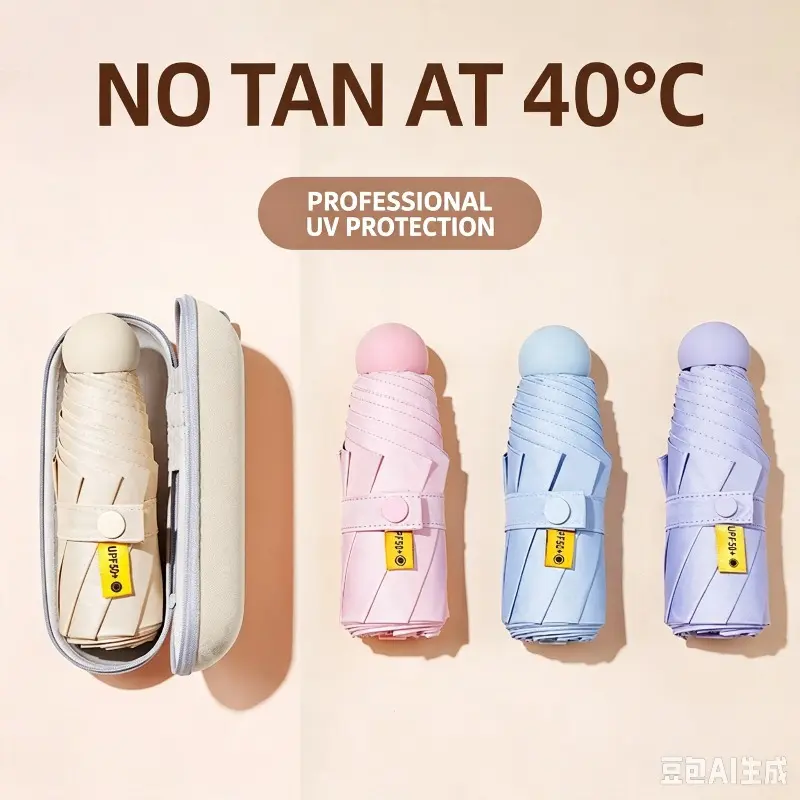 Foldable Umbrellas | Viral Mini Capsule Pocket Umbrella, Portable 5-Fold Black Glue Sun Parasol UPF50+ UV Protection Rainproof Dual Use, Ultra-Light Compact With Storage Case, Ideal for Daily Commute, Subway Trips, Shopping Errands & City Casual Outdoor A