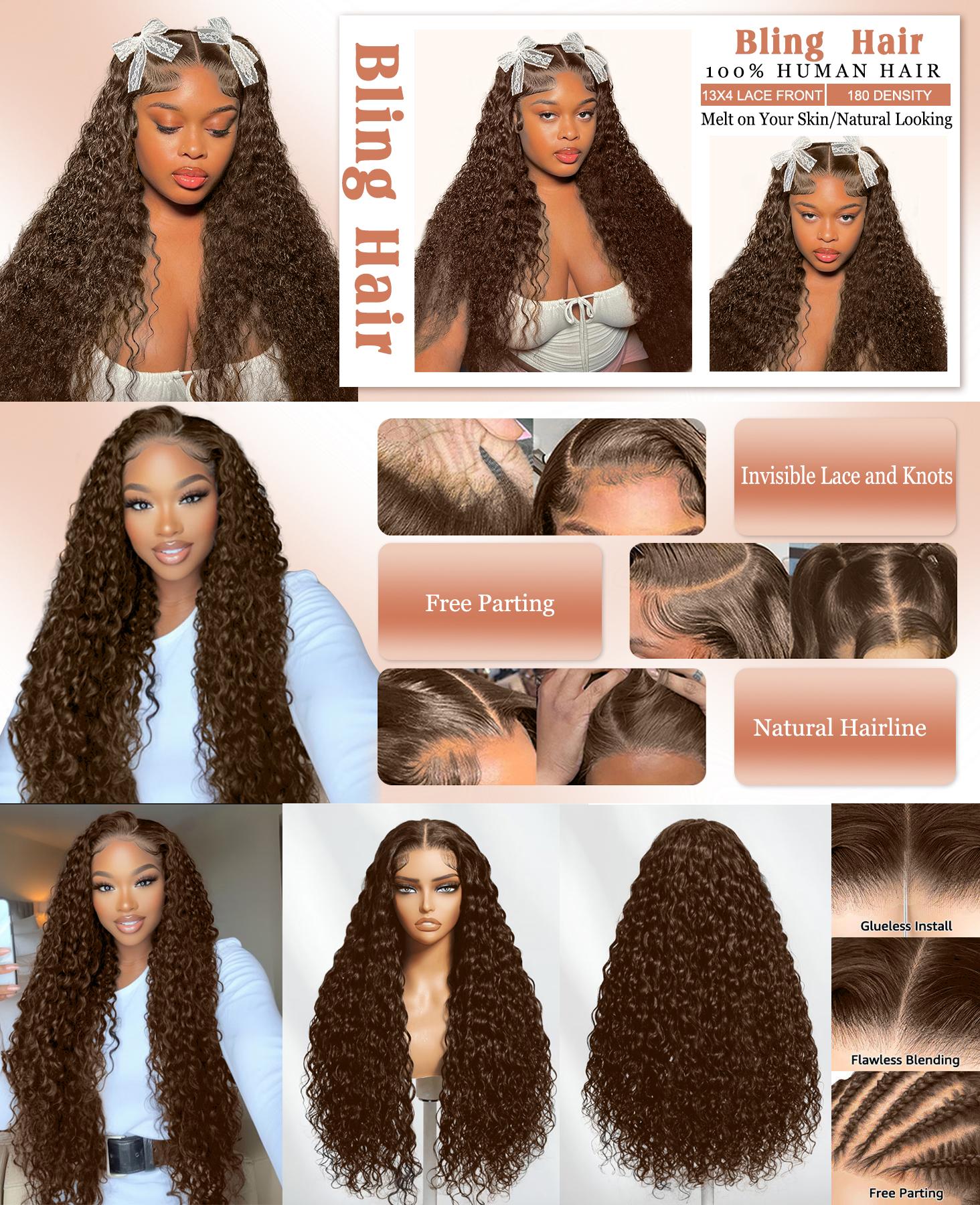 Chocolate Brown Deep Wave Lace Front Wigs Human Hair 180 Density 4# 13x4 13x6 HD Lace Frontal Wigs Curly Human Hair Brown Glueless Wig For Women Pre Plucked with Natural Hairline #TikTokShopHolidayHaul