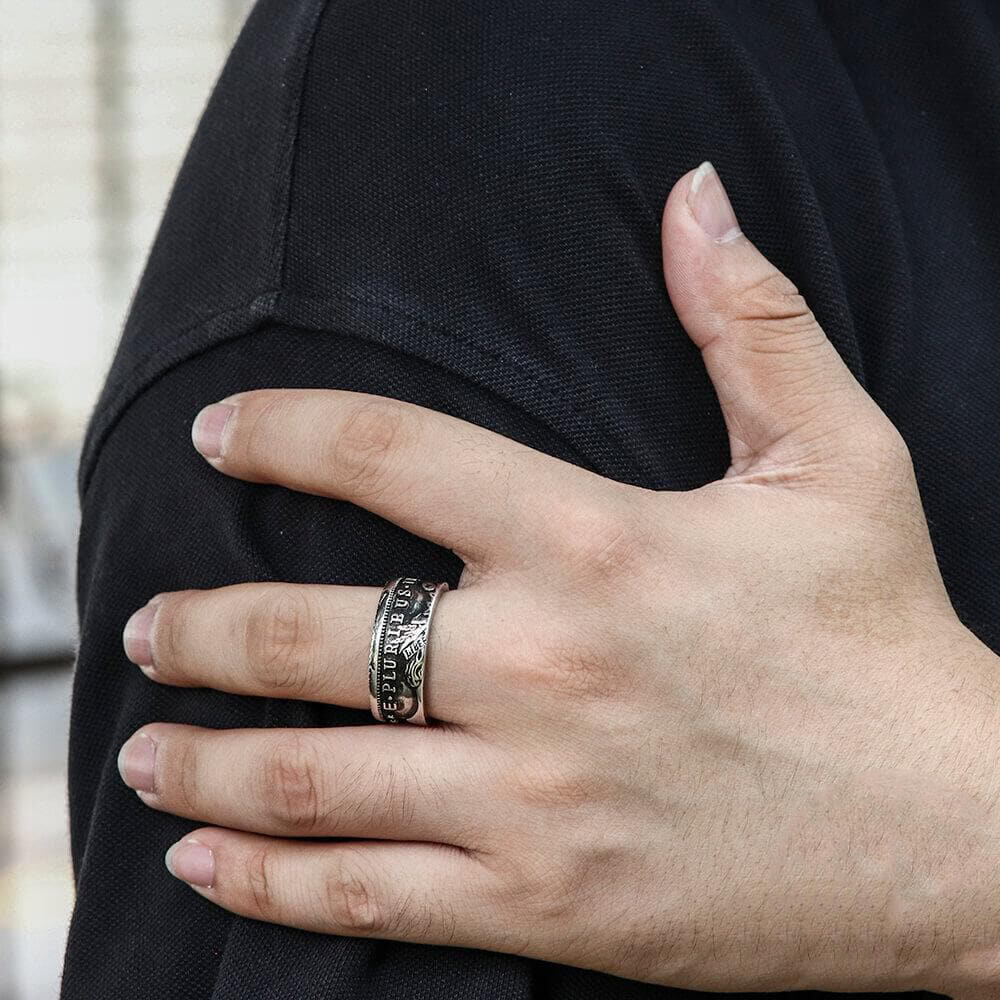 GTHIC 1896 Morgan Dollar Pattern Alloy Ring for Birthday Father's Day Gift Size 7-13 Durability