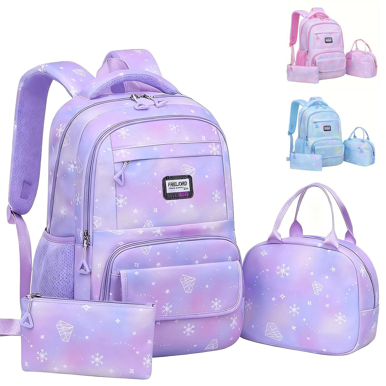 3-Piece College-Style Nylon Backpack Set with Lunch Bag & Pencil Case, Lightweight travel bags with adjustable shoulder straps, multiple pockets suitable for university and outdoor use, and perfect for everyday travel and back-to-school essentials.