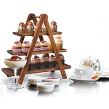 Wood 3 Tier Serving Tray Three Tiered Cupcake Stand, Rectangle Serving Platter Wooden Farmhouse Tiered Tray, Party Serving Brown Decorative Tray Decor