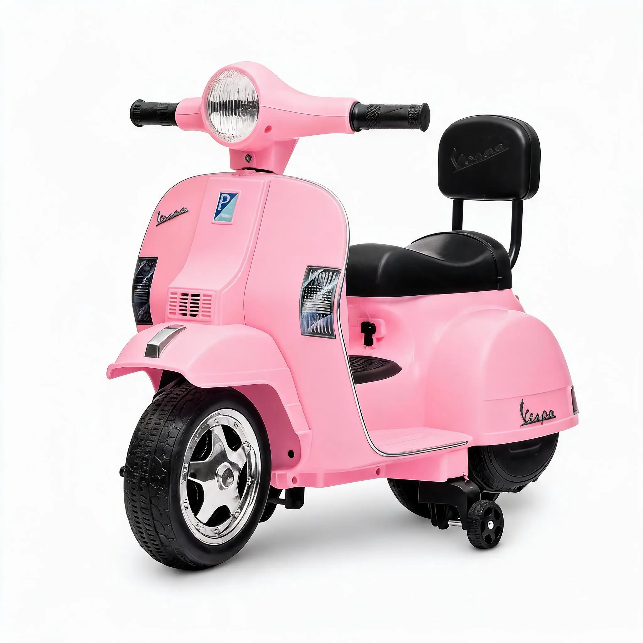 Kids Electric Licensed Scooter – 6V 4-Wheel Ride-On Motorcycle with Training Wheels, Headlight & Backrest for Toddlers 3-7