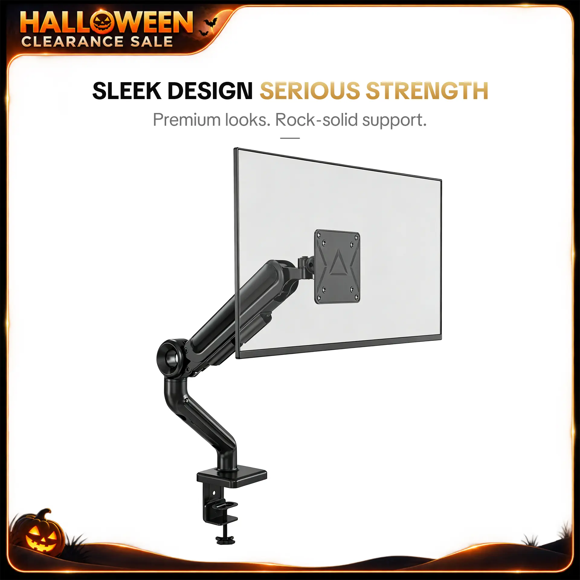 SWELIX Sturdy Single Aluminum Monitor Arm for Computer Desk, Tool-Free Clip & Clamp Base, 75x75mm VESA Compatible, 13"-35" Ultrawide/Large Screen Support, 26.4lbs Capacity, 22.8" Reach, Cable Management, Adjustable, Easy Installation, Clean & Sleek Setup