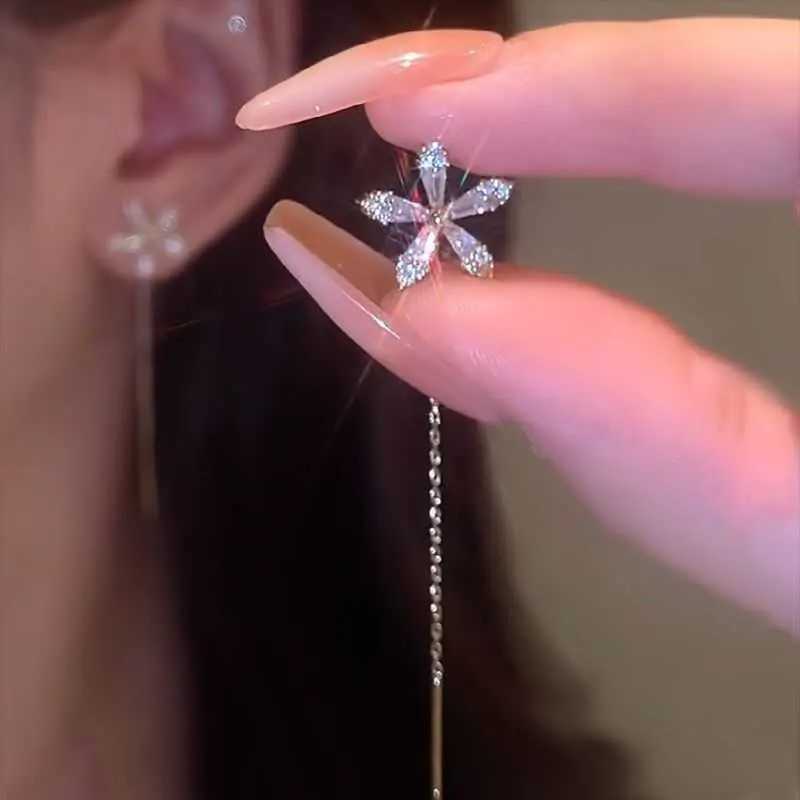 Mi Die Personalized Flower Tassel Threader Earrings Anti-Loss Mid-Length Piercing-Keeping Ear Jewelry Dangle Earrings for Women JINXIN260903T08