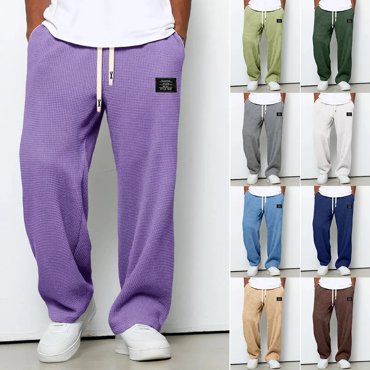 Men's European & American Style Spring/Autumn Trendy Casual Sweatpants - Loose-Fit, Smooth-Drape, Straight-Wide Leg Track Pants with Adjustable Drawstring Waist