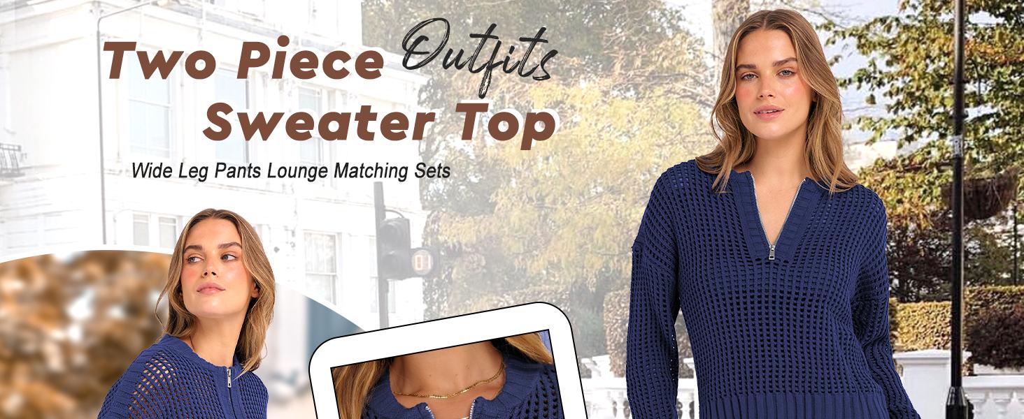 ANRABESS Womens 2 Piece Outfits 2025 Fall Crochet Knit Half Zip Sweater Top Wide Leg Pant Travel Matching Sets Lounge Clothes ANRABESS Womens 2 Piece Outfits 2025 Fall Crochet Knit Half Zip Sweater Top Wide Leg Pant Travel Matching Sets Lounge Clothes