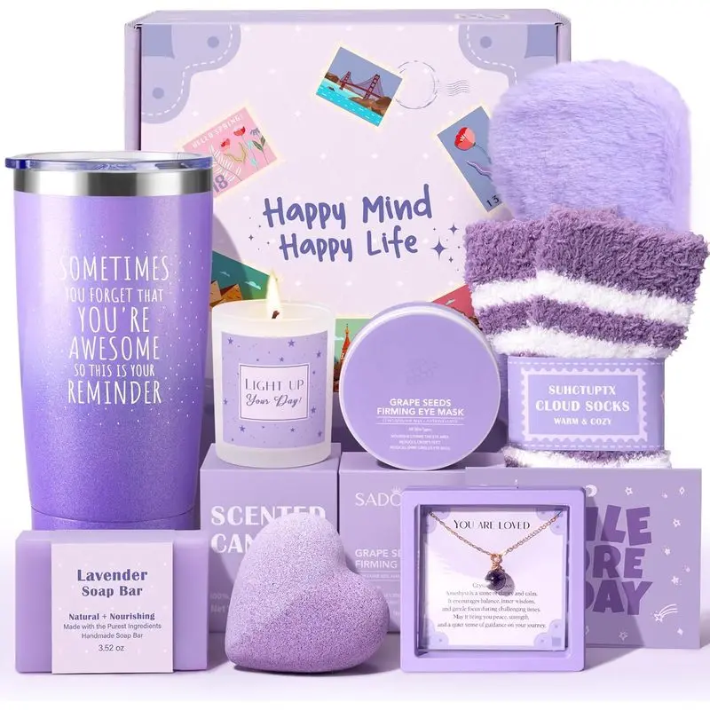 9PCS Gift Basket for Women with Tumbler, Self Care Gift Set for Birthday, Thank You, Appreciation, Mom, Friend, Teacher Holiday Gifts