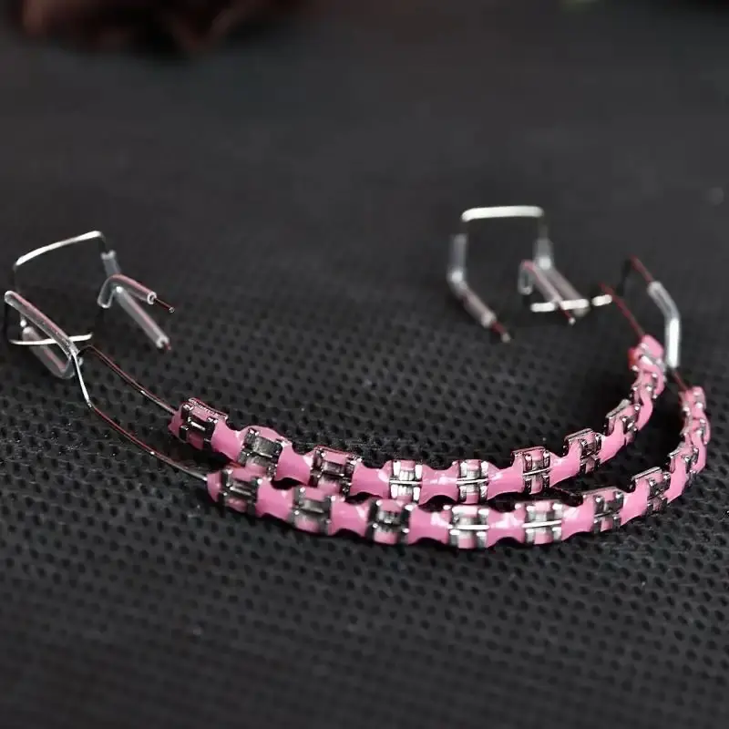 2026 Neo Stainless Steel Colorful Temporary Teeth Decoration No Glue Clip On Braces for Easter Halloween and Fashion Dental Student Practice and Orthodontist Props Non Damaging Fake Braces Clear Wire Design Metallic Finish Dental Supplies
