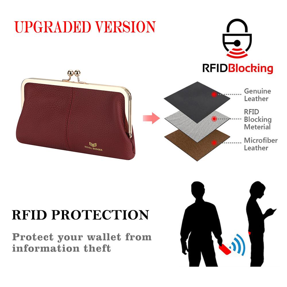 Royal Bagger RFID Kiss Lock Wallet, Solid Color Multi-card Slots Card Holder, Genuine Leather Clutch Purses for Women 1468 SpringStatements