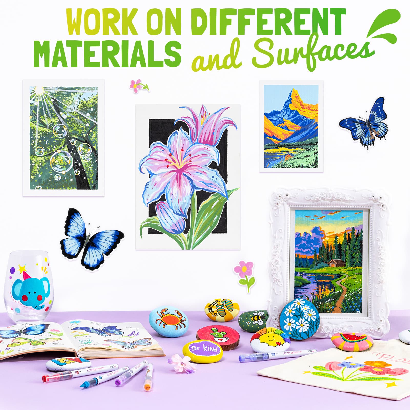 Acrylic Paint Markers Brush Tip,Automatic Ink Control Acrylic Paint Pens,No Bleed & Good Coverage Acrylic Markers for Coloring Books,Rock Painting,Canvas,Ceramic,Wood - LET'S RESIN