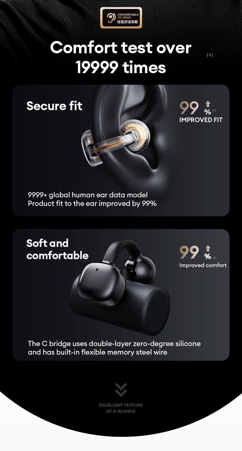 HYUNDAI C03 Clip On Wireless Headphones with Bluetooth 6.0 for Faster, Stable Connection, DT6.0 Pulse Directional Tech, 360° ACS Panoramic Sound, IPX5 Waterproof Audio Earbuds for Music & Calls, Comfortable for Sports, Compatible with Android & iOS