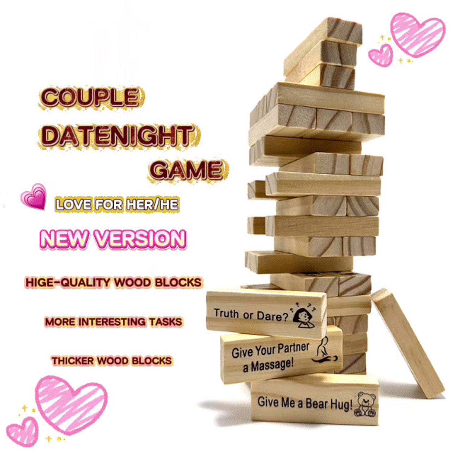 Stacking-tower game,Block tower game for dating,Gift for Friend,Best Game for Party.Date Night.（Valentine's Day must-haves）Valentines gift for bf&gf.gift giving among adults（graduation gifts）