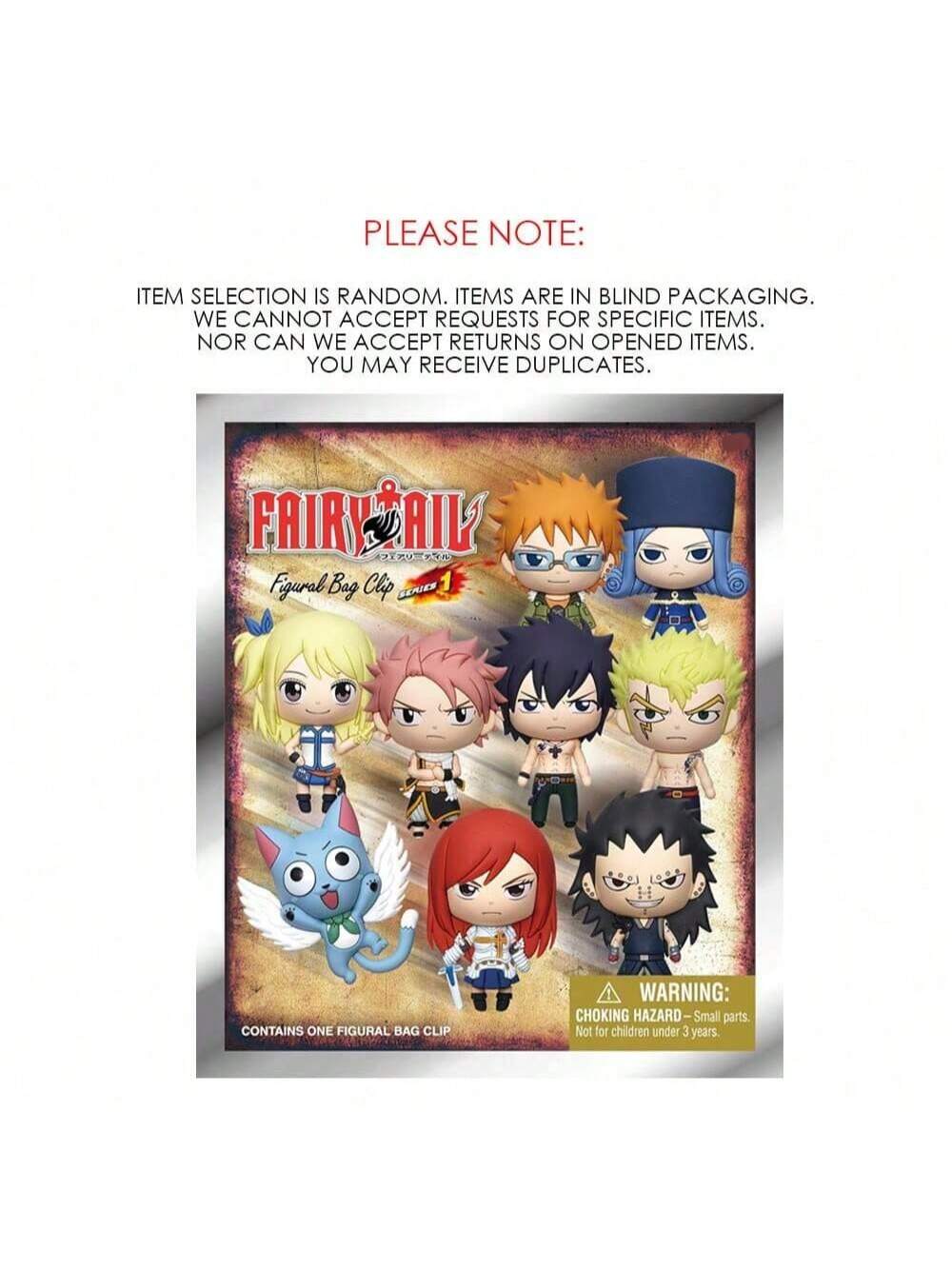 FAIRY TAIL Officially Licensed 3D Anime Character Series Mystery Bulk Bag Clip Keychain Random One Natsu and Gray or Other Characters For Mom and Friends Back to School and Anniversary Gifts