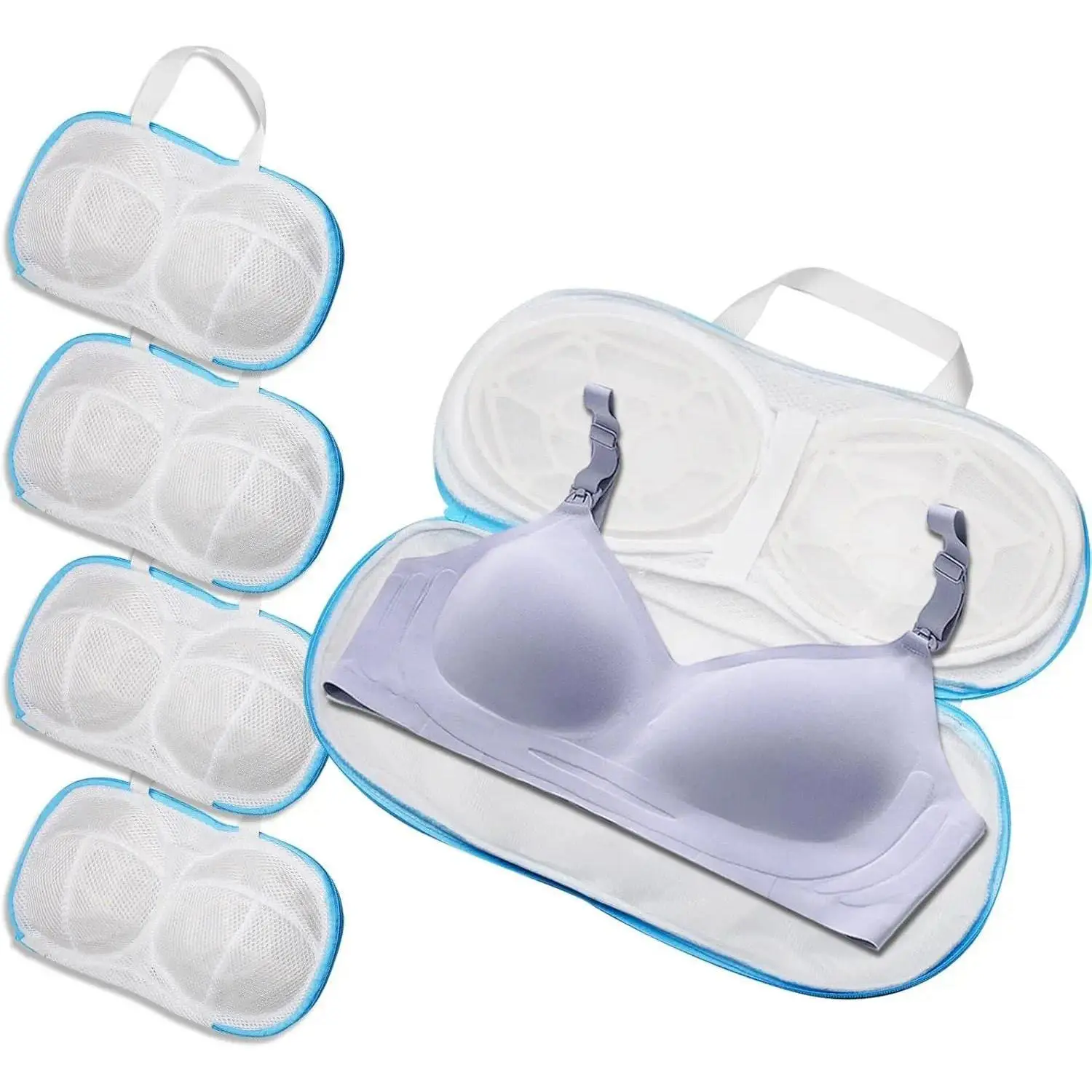 4-Pack Polyester Bra Laundry Bags, Durable Honeycomb Mesh Washable Laundry Accessory Set with Multi-Size Shape Protection Design, Portable Zippered Organizer for Underwear, Socks, Travel Use, Plastic Gift