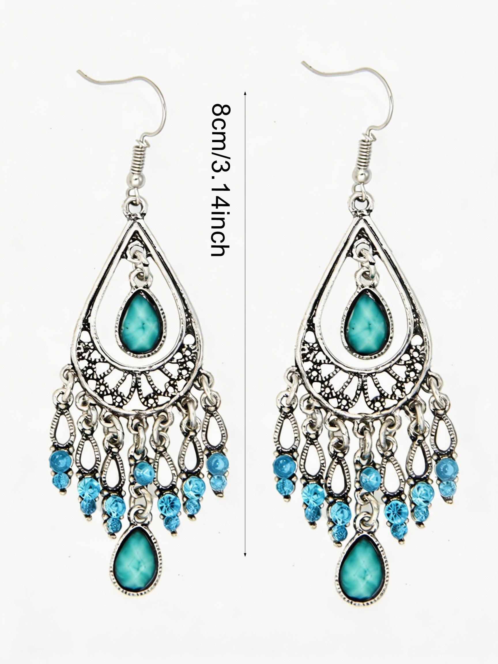 Luxurious Turquoise Textured Drop Earrings, Hook Style, Vintage Floral Design, Perfect for Weddings, Parties, Festivals, Women