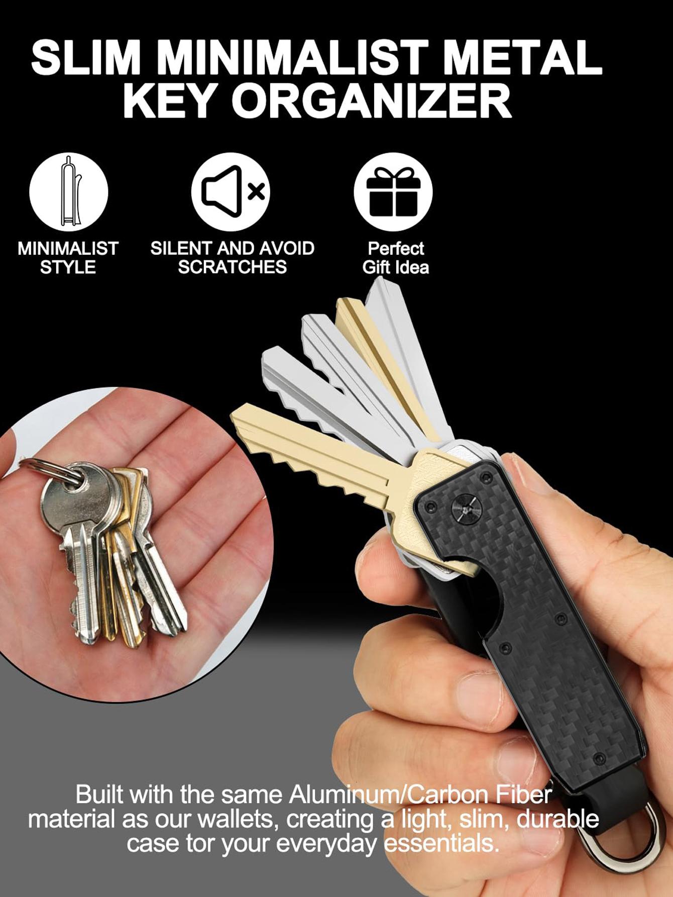 Minimalist Keychain, Heavy Duty Keychain - Compact Metal Key Storage Box With Screwdriver Carbon Fiber Pattern Unisex Key Clip Anti-Scratch Surface, Keys Sleek Light Slim, Durable Key Ring Holder With Gift Box, Gift For Friends, Family, Stylish Keychain