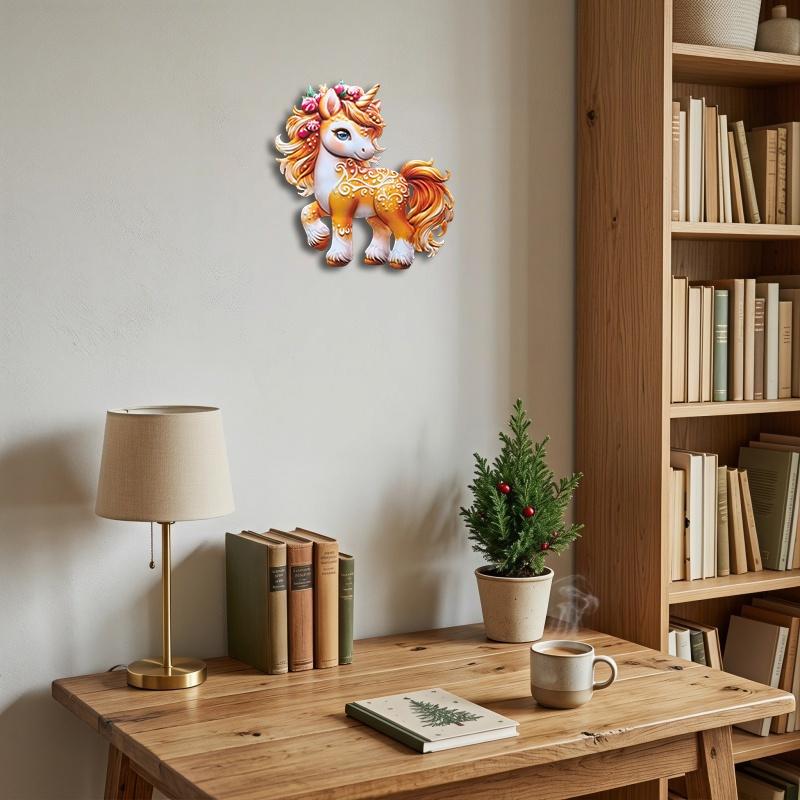 New Iron Art Christmas Unicorn Wall Decor, Candy Unicorn Metal Wall Hanging, Holiday Home Entry Party Atmosphere Decoration, Festive Christmas Ornament