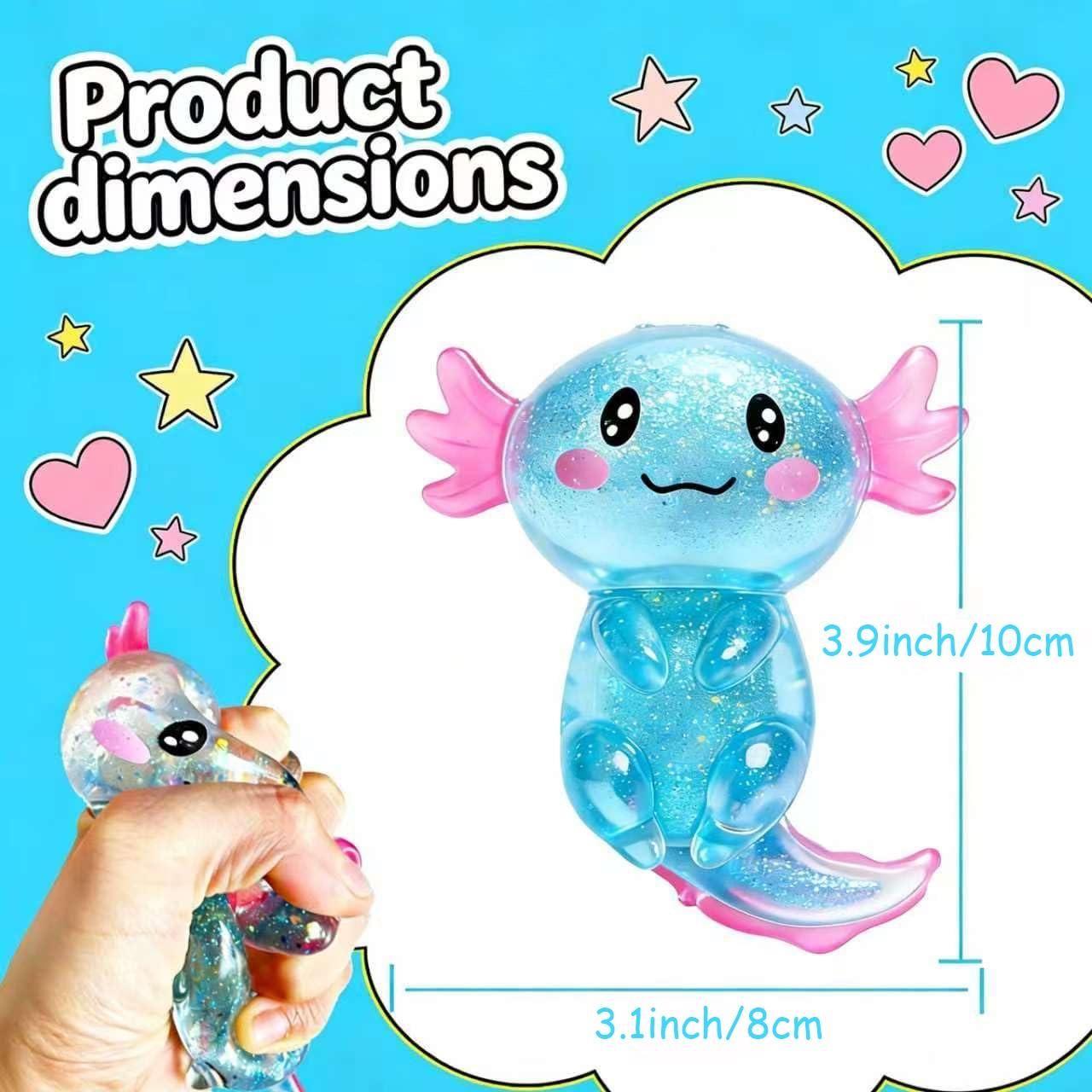 Cute Axolotl Squishies Stress Relief Toy Glitter Fidget Squeeze Toy for Kids Adults