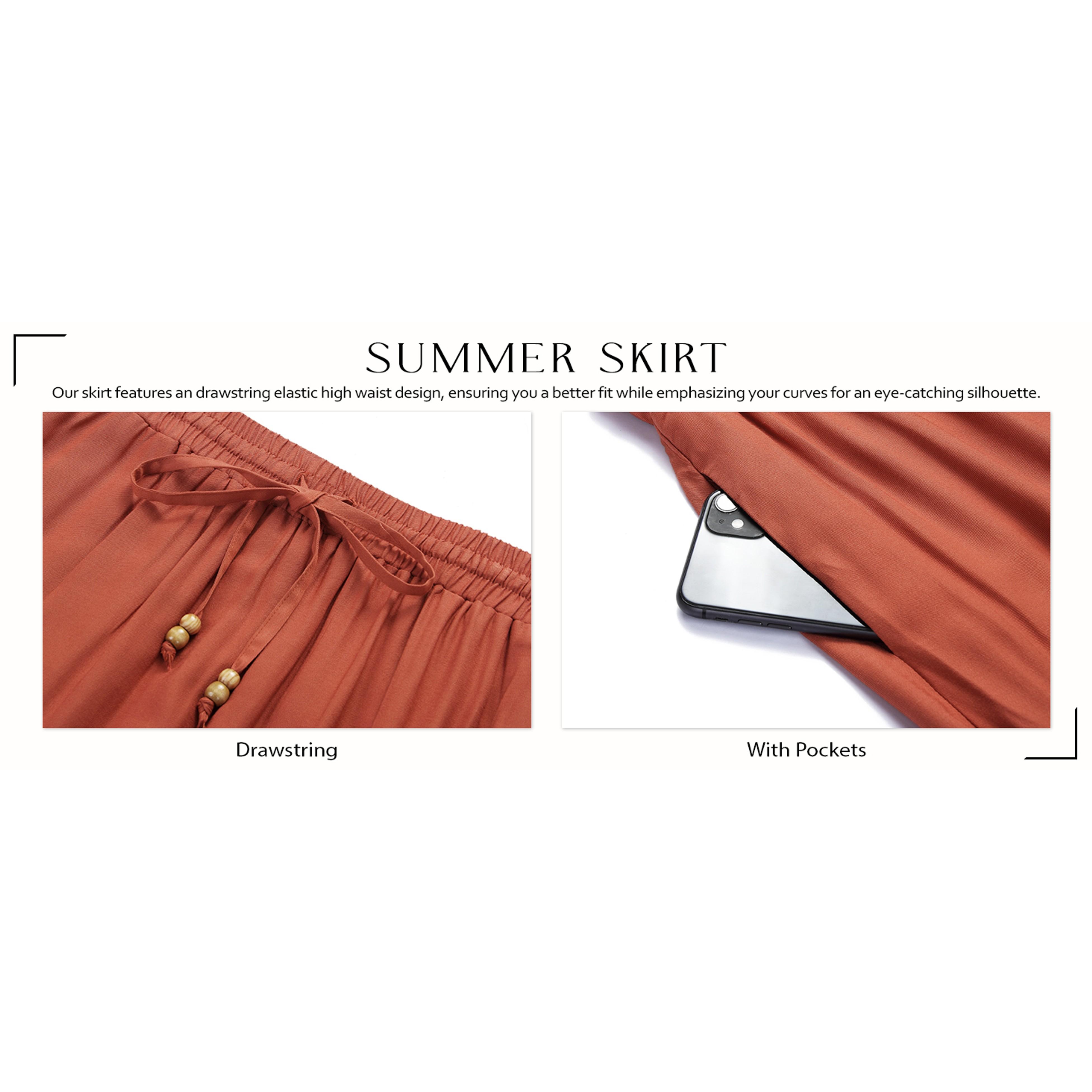 Women's Summer Boho Maxi Skirt A-Line Flowy Ruffle Tiered Elastic High Waist Beach Long Skirts with PocketsGift