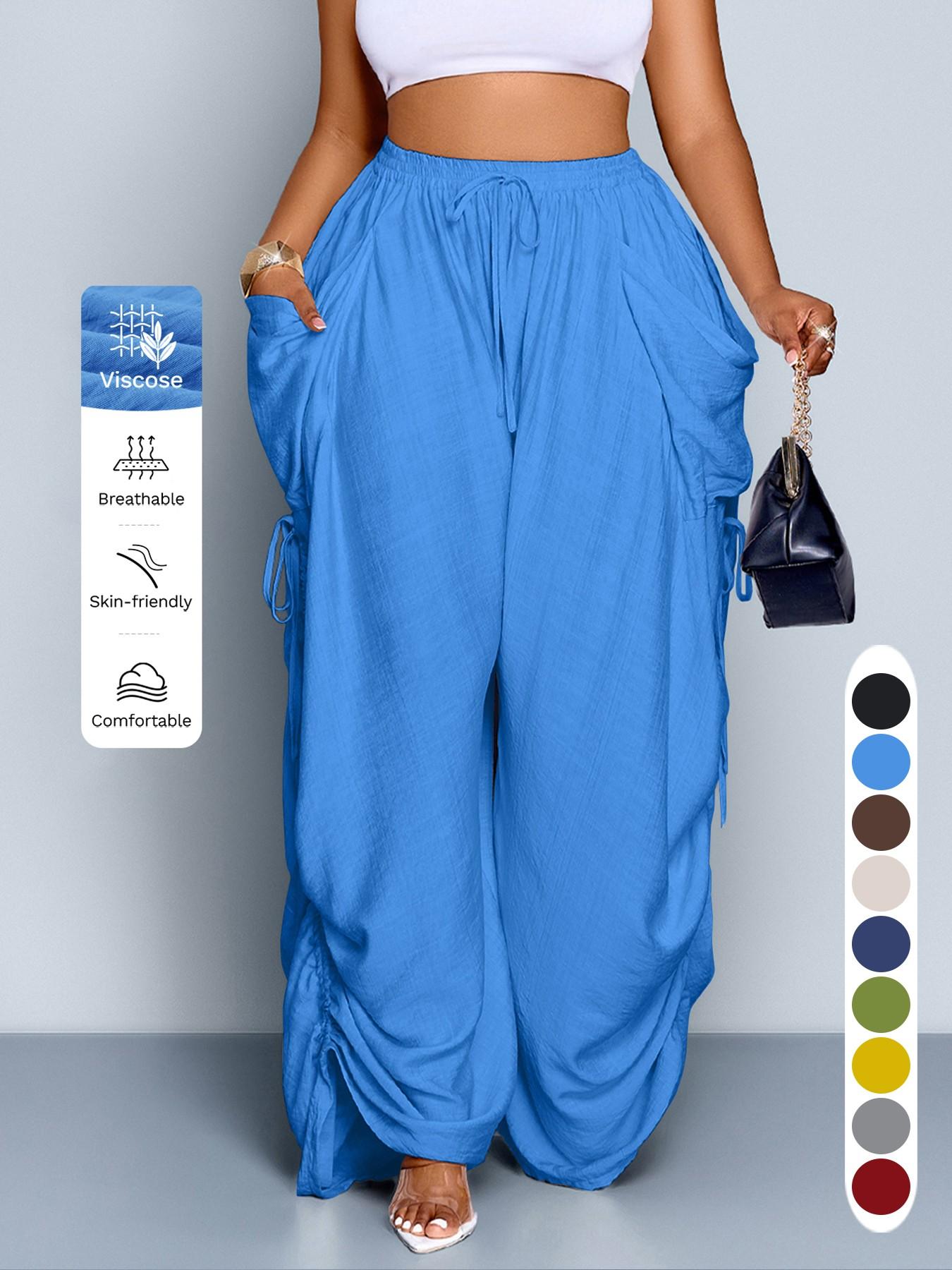 Women's Casual Loose-Fit Wide Leg High Waist Pants, Bottom, All-Season Woven Fabric, Long Plain Design, Daily Commute & Vacation Wear