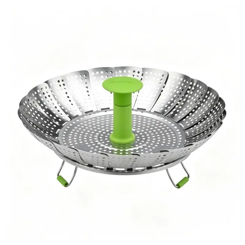 Folding Stainless Steel Steamer Basket, Expandable Steam Rack with Handle & Feet, for Steaming Vegetables, Fish and Other Foods, Cookware