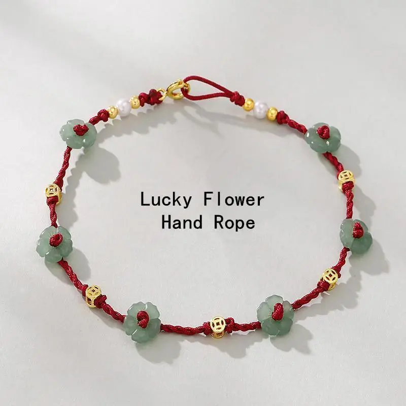 Women's Hand-Braided Pearl Beaded Bracelet - Jewelry Bracelet with Auspicious Flower Coin Charms, Adjustable Bangle for Daily Wear, Friendship Gift