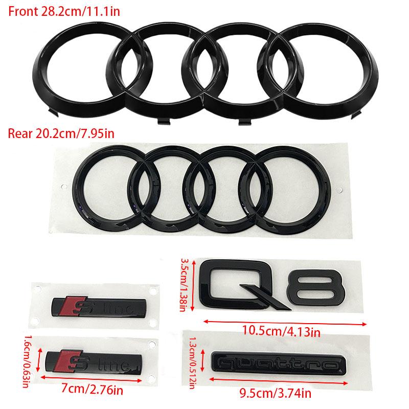 Audi Q8 2018 Ring Emblem Set, Abs Material Hood Grille Trunk Waterproof Car Logo, Quattro Decoration Sticker