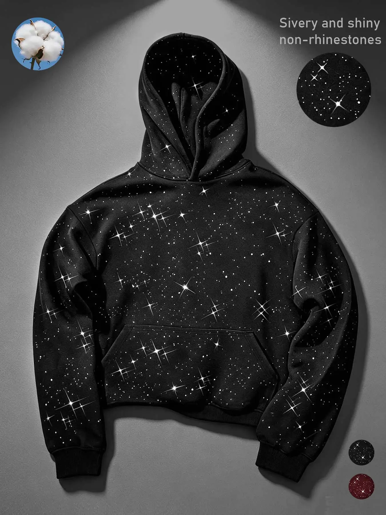 Starry Sky Print Long Sleeve Hoodie, Loose Fit Oversized Millennial Subculture Sweatshirt, Perfect for Daily Wear, Street Style, Music Festivals, Graphic Hoodie Sweatshirt, Streetwear